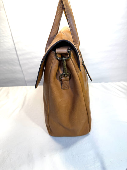Tan Faux Leather  Satchel Tote/Shoulder Bag
