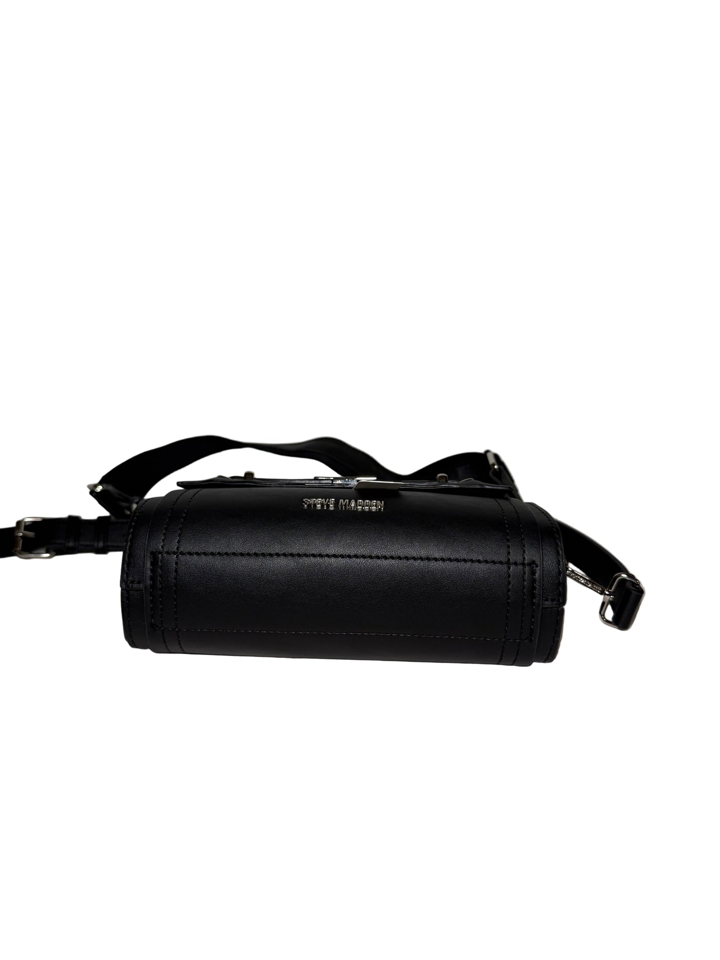 Cylinder Black Leather Shoulder/Crossbody Bag