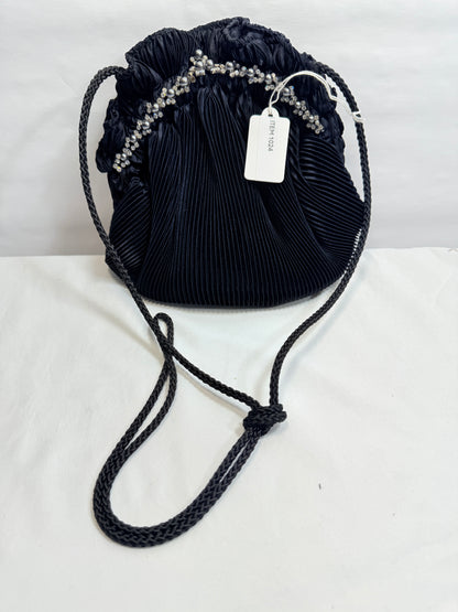 Small Black Pleated Dome Evening Purse w/drawstring closure.