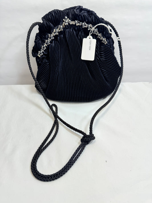 Small Black Pleated Dome Evening Purse w/drawstring closure.
