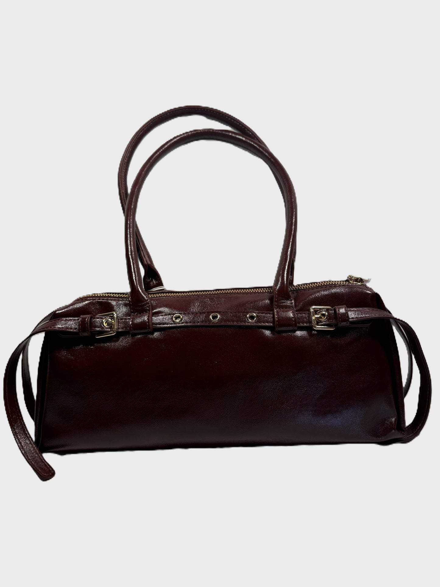 Buckled Faux Leather Shoulder Bag