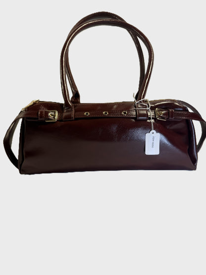 Buckled Faux Leather Shoulder Bag