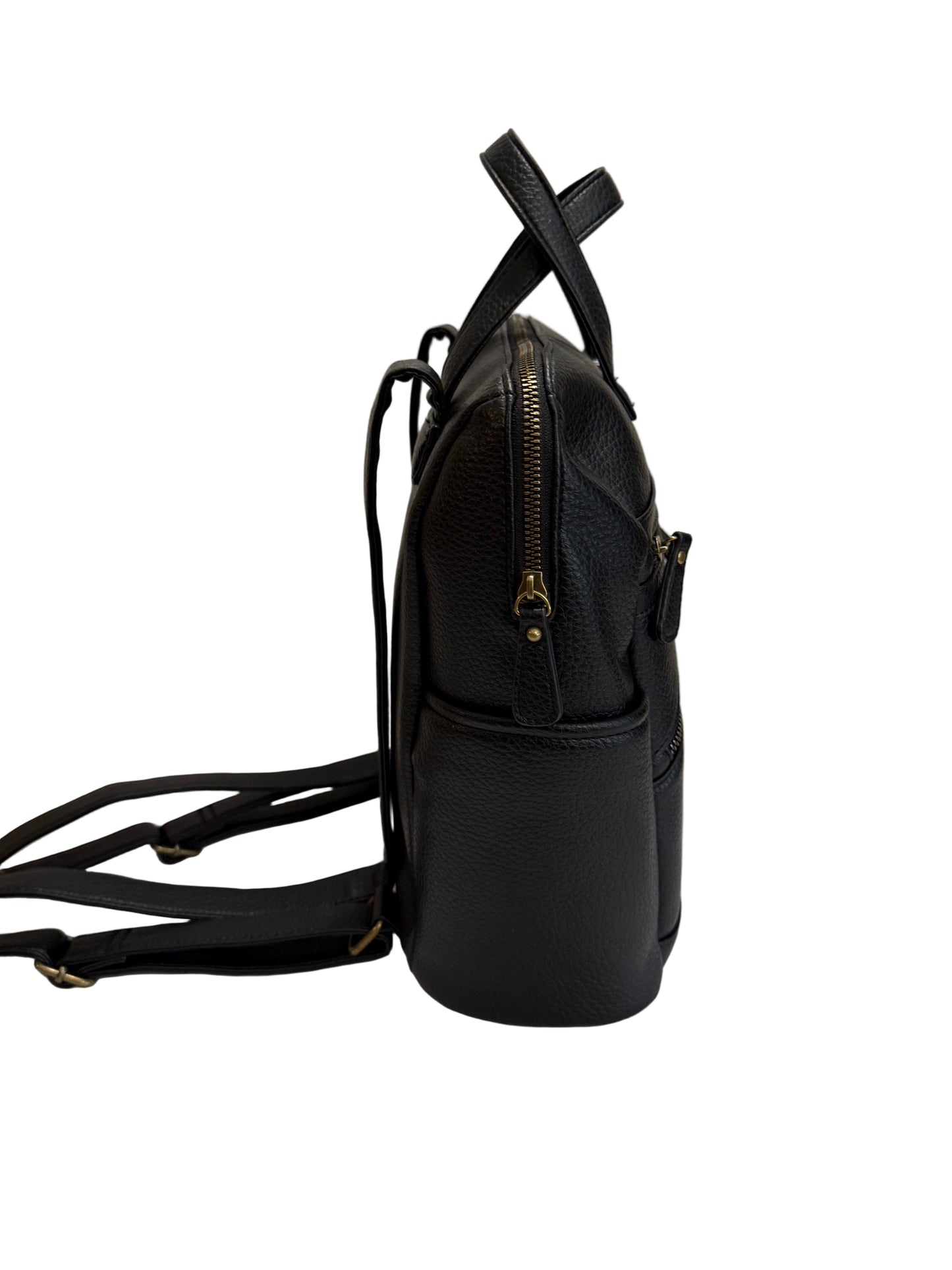 Black Backpack w/adjustable straps. 3 External zipper compartments