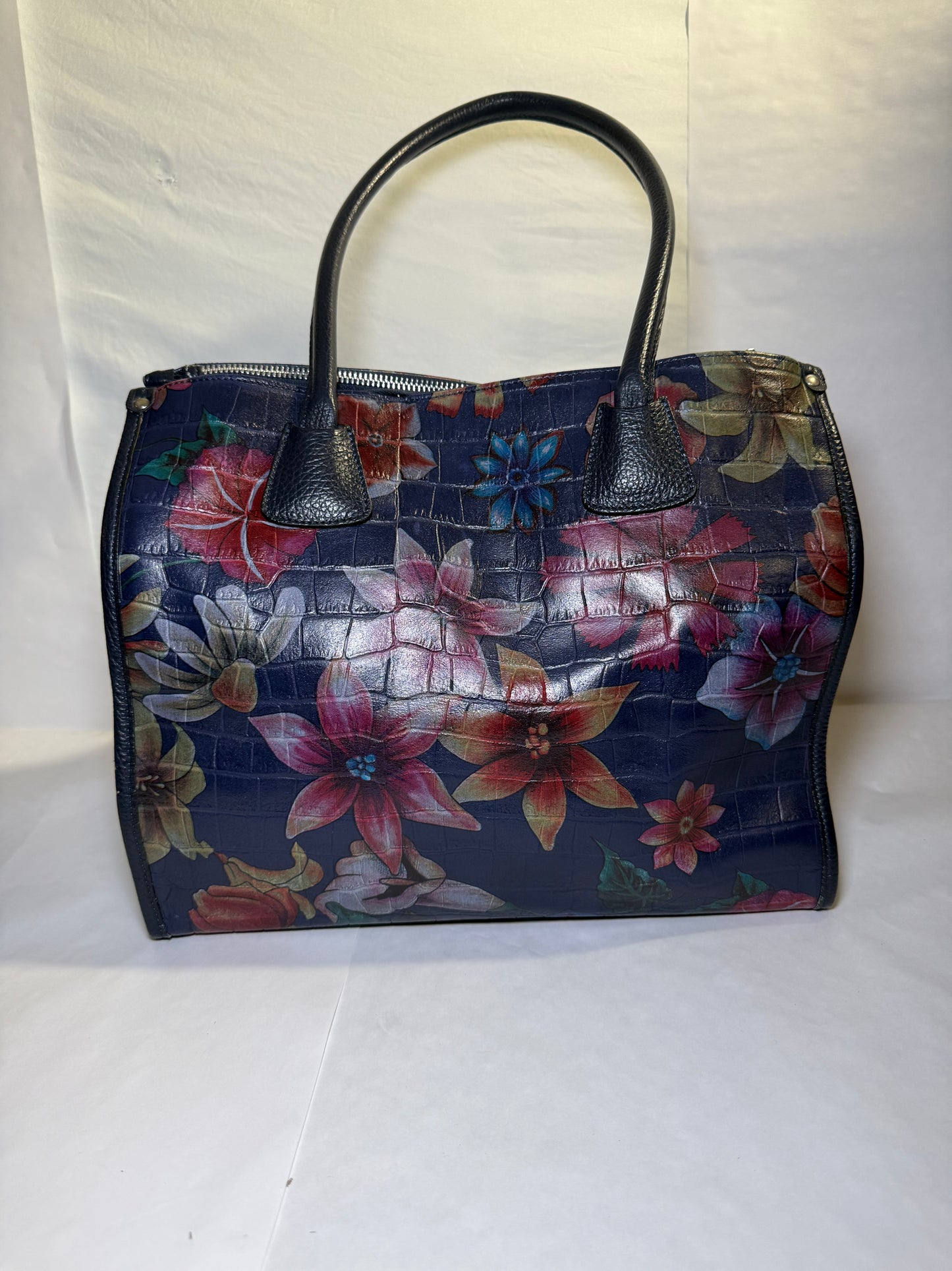 Claudia Firenze 100% Leather navy, floral tote