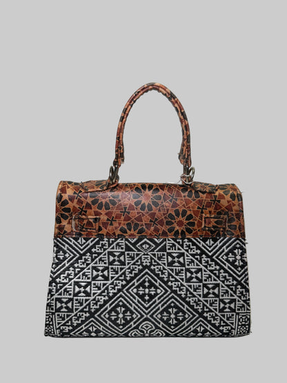 Moroccan Tarz Ghorza Fabric and Leather Tote