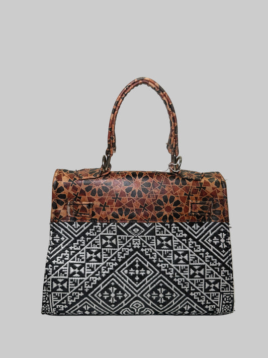 Moroccan Tarz Ghorza Fabric and Leather Tote