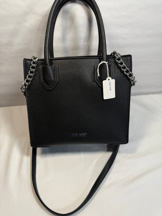 Black W/Gold Accents Nine West Purse Crossbody Handbag Adjustable Straps Zip