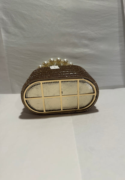 Gold tone Weaved Rhinestone Basket Box Clutch