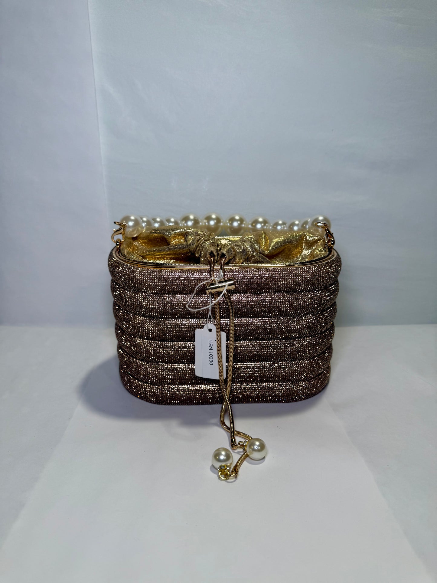 Gold tone Weaved Rhinestone Basket Box Clutch