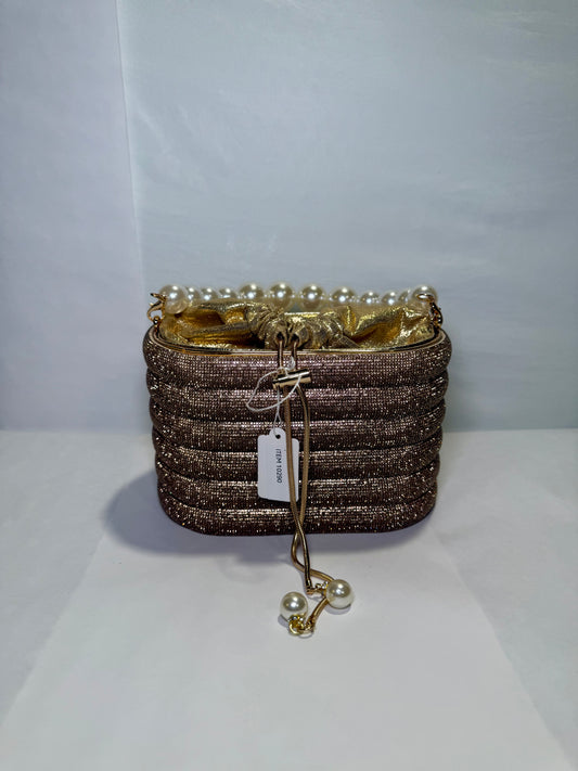 Gold tone Weaved Rhinestone Basket Box Clutch