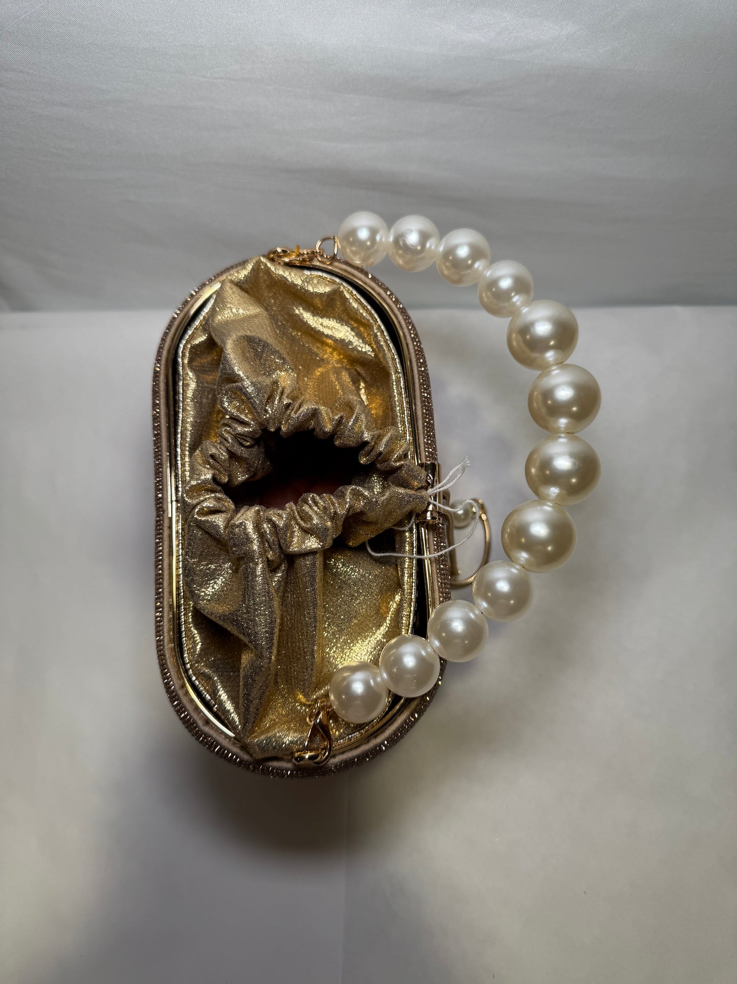 Gold tone Weaved Rhinestone Basket Box Clutch