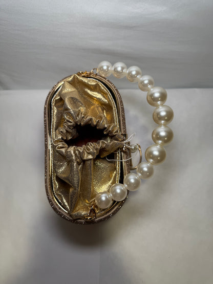 Gold tone Weaved Rhinestone Basket Box Clutch