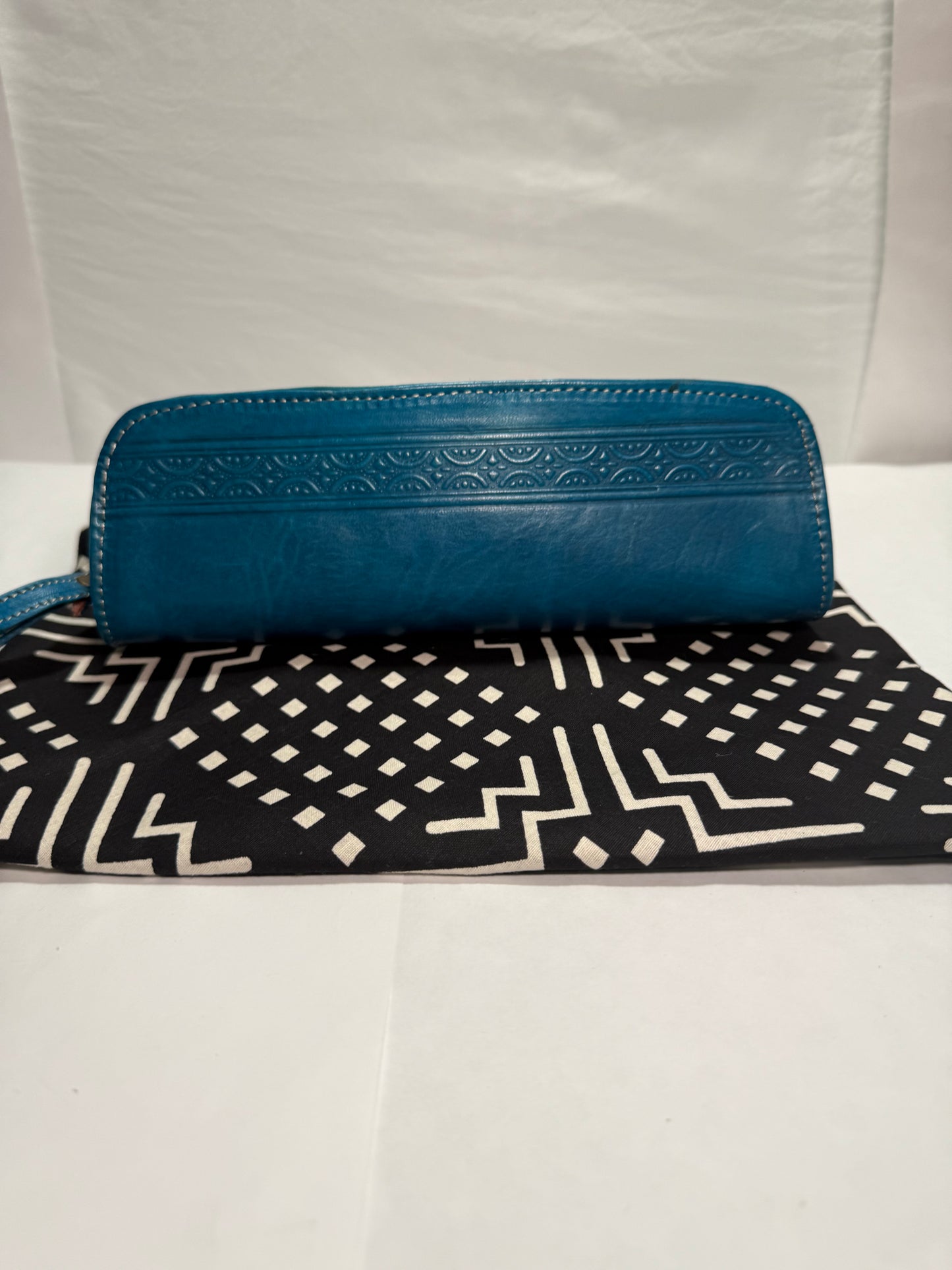 Medium Turquoise Leather pencil case/Make up bag