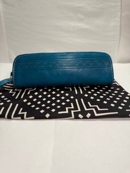 Medium Turquoise Leather pencil case/Make up bag