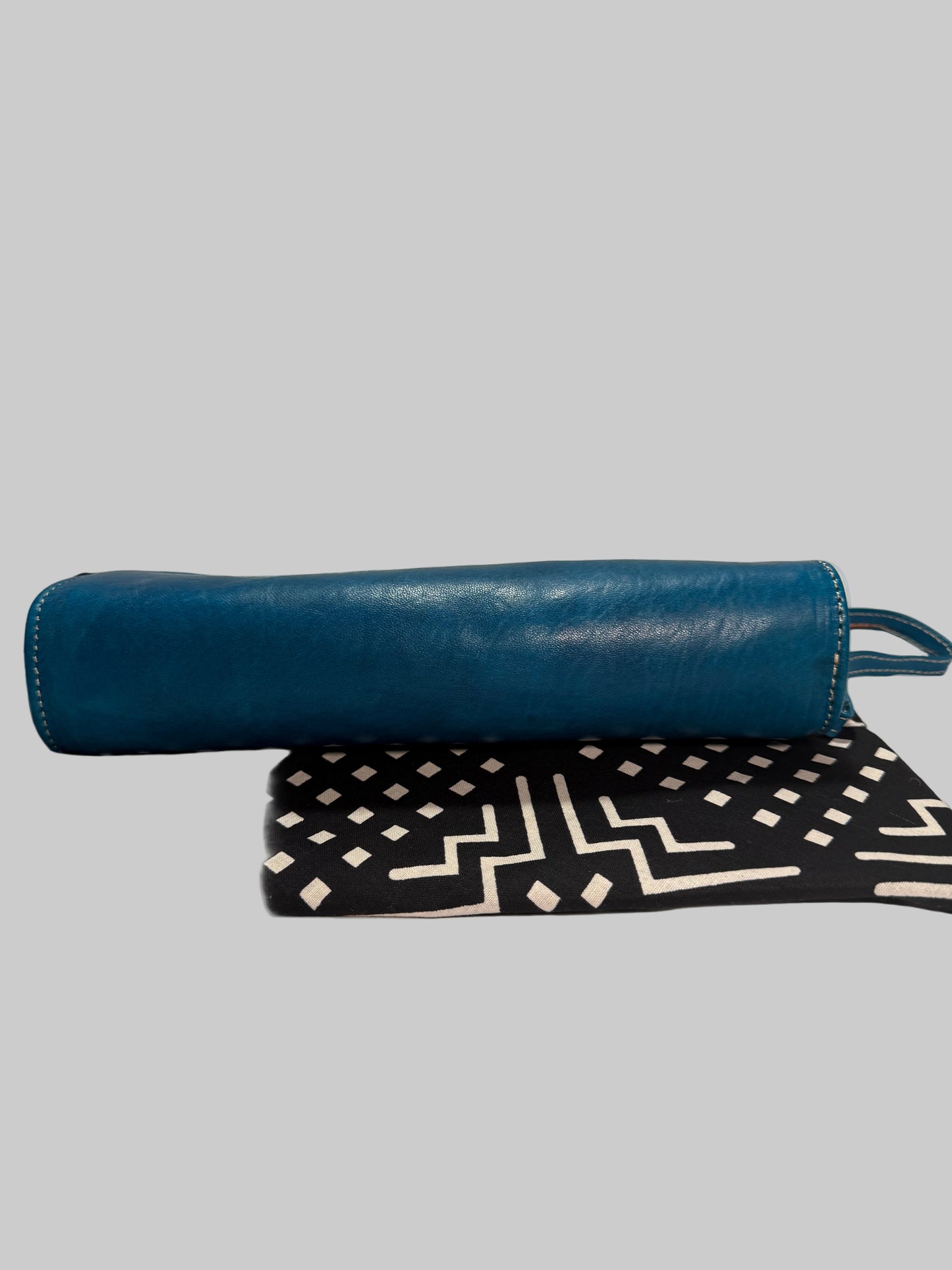 Medium Turquoise Leather pencil case/Make up bag
