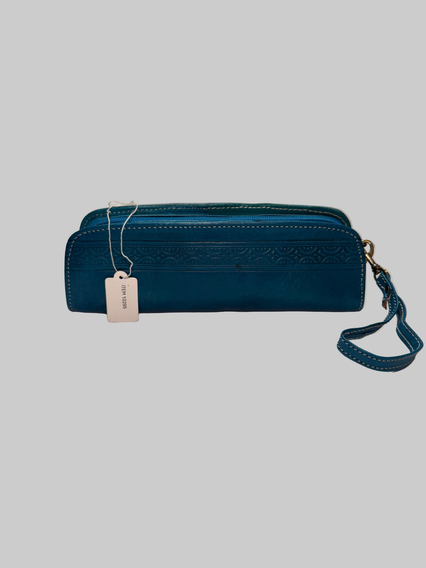 Medium Turquoise Leather pencil case/Make up bag