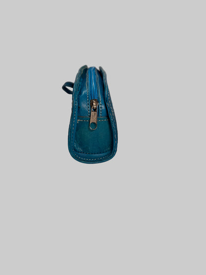 Medium Turquoise Leather pencil case/Make up bag