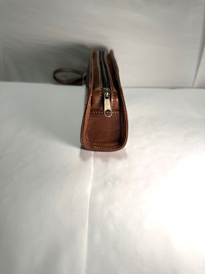 Medium Brown Leather pencil case/Make up bag
