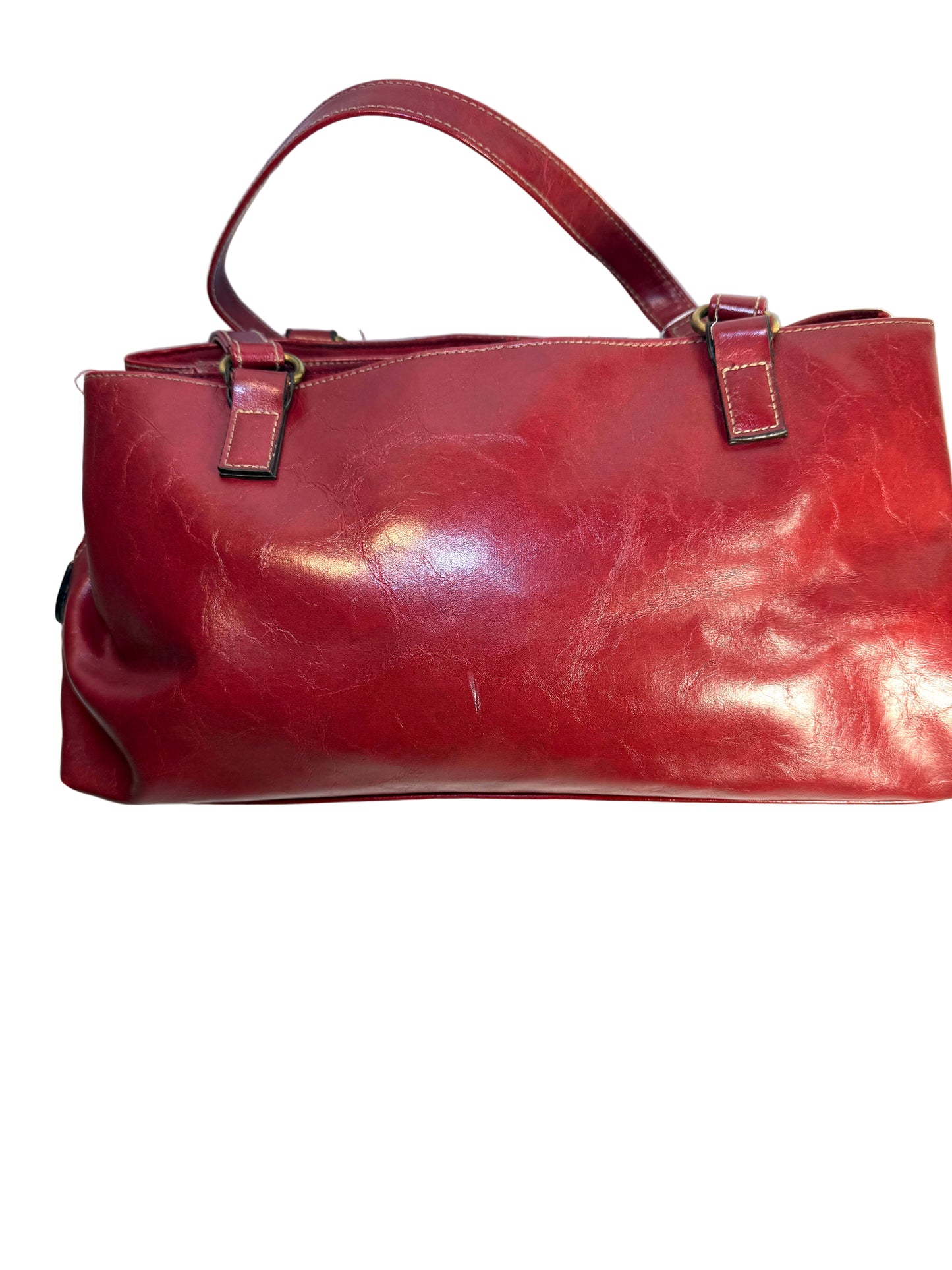 Pre-owned vintage dark red faux leather shoulder bag.