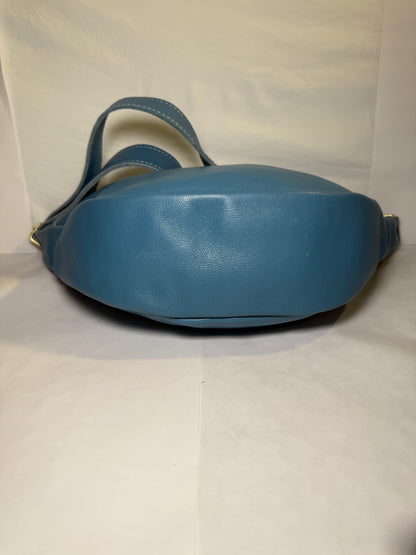 Soft Pouch Bag Cornflower Blue Handmade Crescent Crossbody Leather