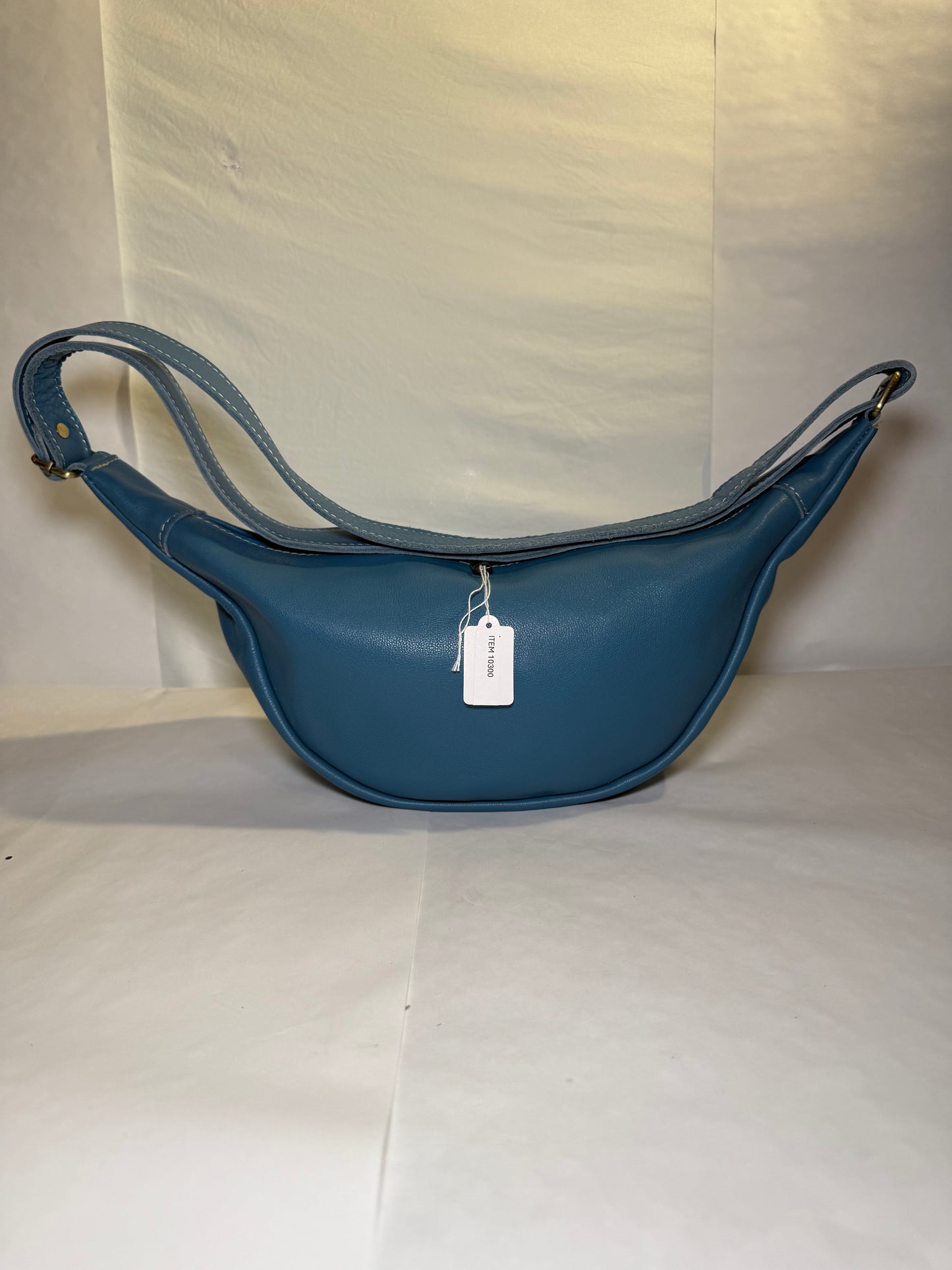 Soft Pouch Bag Cornflower Blue Handmade Crescent Crossbody Leather