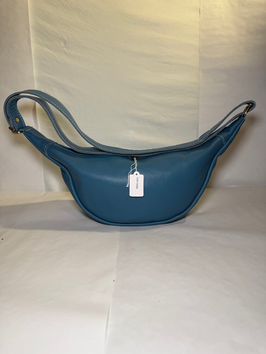 Soft Pouch Bag Cornflower Blue Handmade Crescent Crossbody Leather