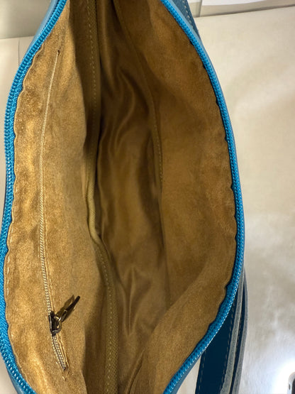 Soft Pouch Bag Cornflower Blue Handmade Crescent Crossbody Leather