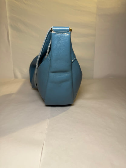 Soft Pouch Bag Cornflower Blue Handmade Crescent Crossbody Leather