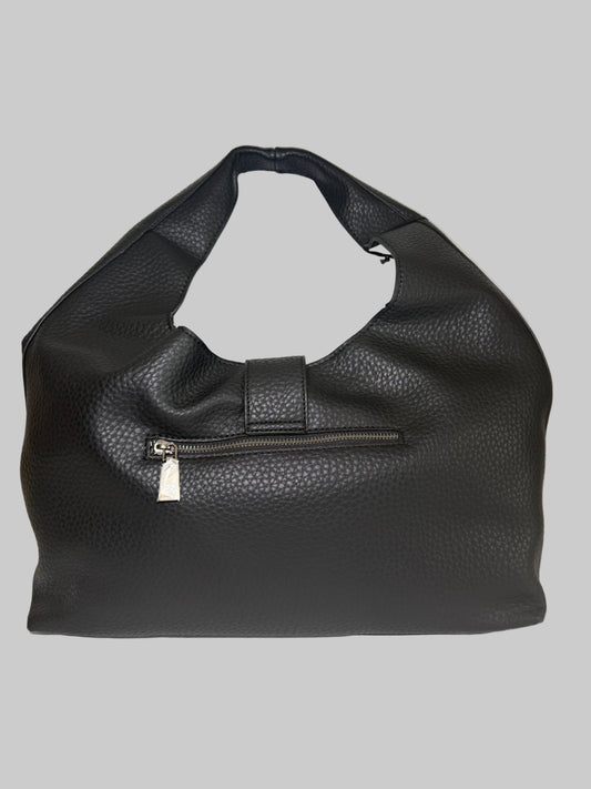 Black Faux Leather Hobo Bag