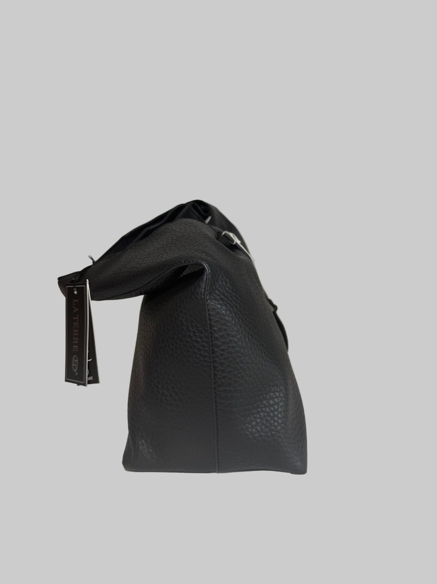 Black Faux Leather Hobo Bag