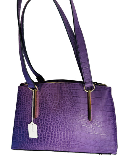 Purple color Faux Leather Tote Handbag from Alfani. Gold tone hardware w/interior zip pockets