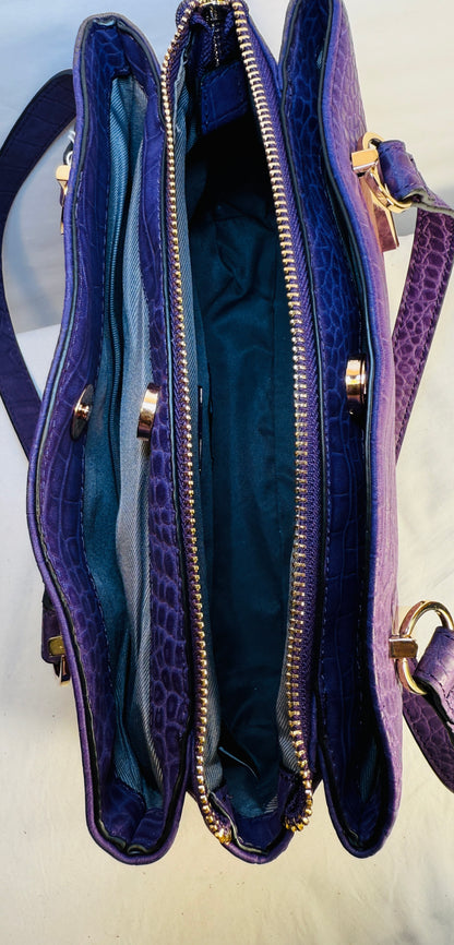 Purple color Faux Leather Tote Handbag from Alfani. Gold tone hardware w/interior zip pockets
