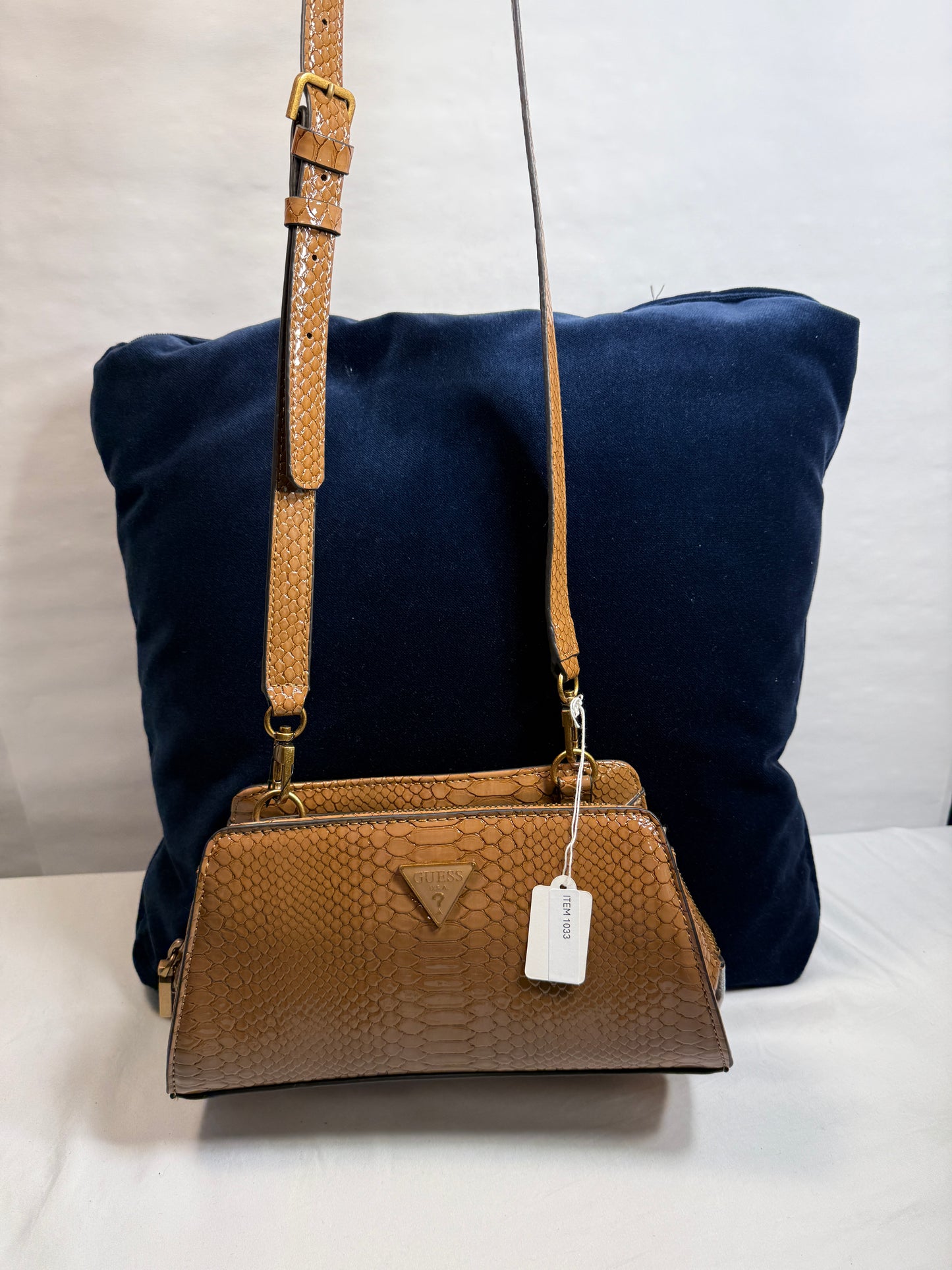 Guess Small Brown Top-Zip Crossbody Sachel Faux Leather Tote/Crossbody Bag