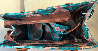 Dark Turquoise Tote/Shoulder Purse by Wrangler.  Canvas Lined w/zipper closure.