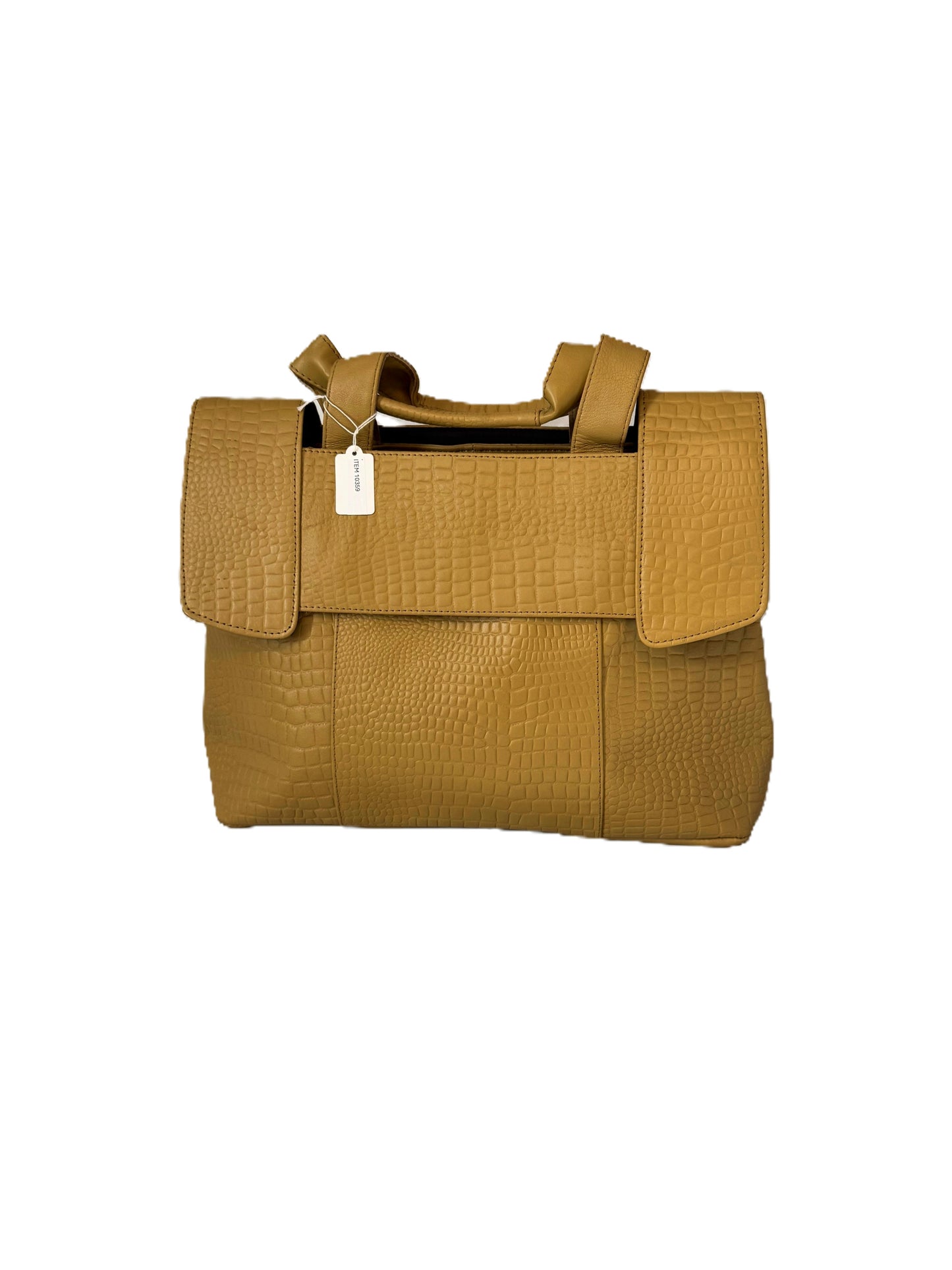 Tan Genuine Leather Croco Embossed Shoulder Bag