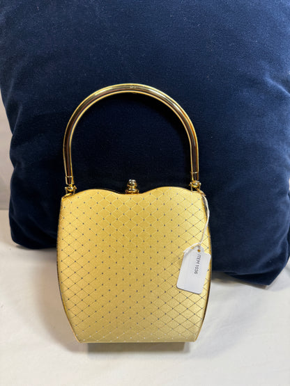 Vintage Hard Shell Evening Clutch With Detachable Chain Strap and Latch Closure.