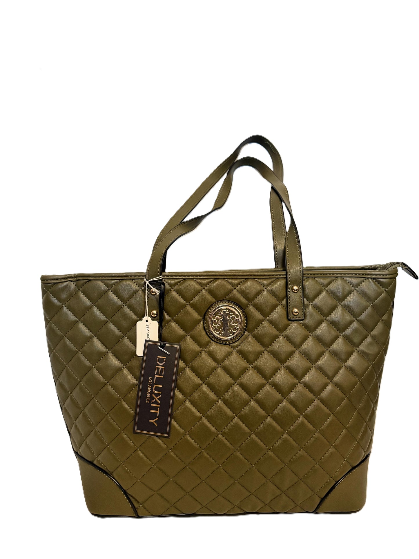 Olive Green Quilted Nylon Tote Bag