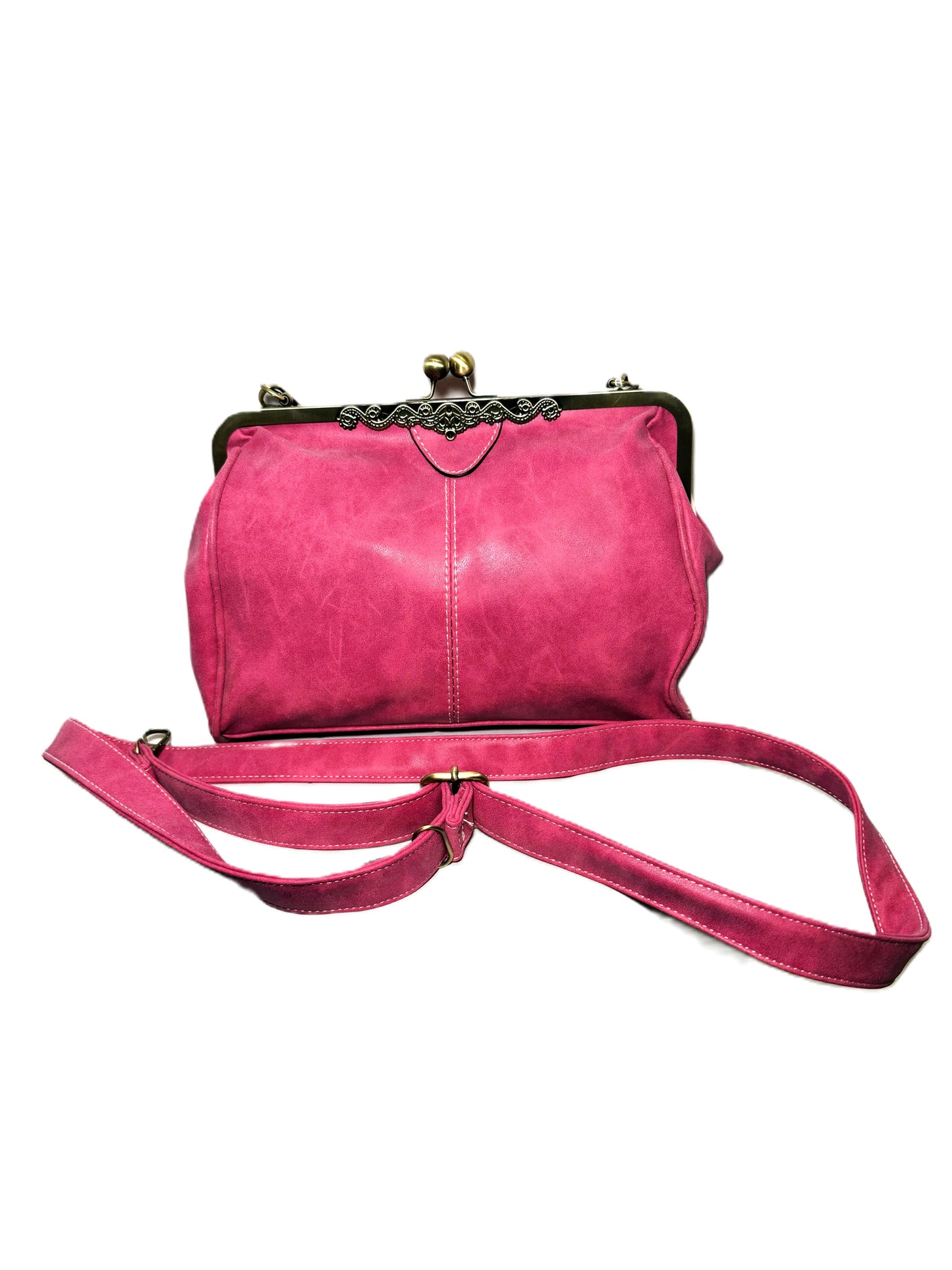 Kiss Lock Top Handle Pink Satchel Purse 