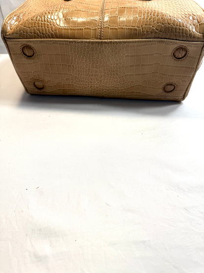 Pre-owned Tan Pencil Case Croc Leather Tote.