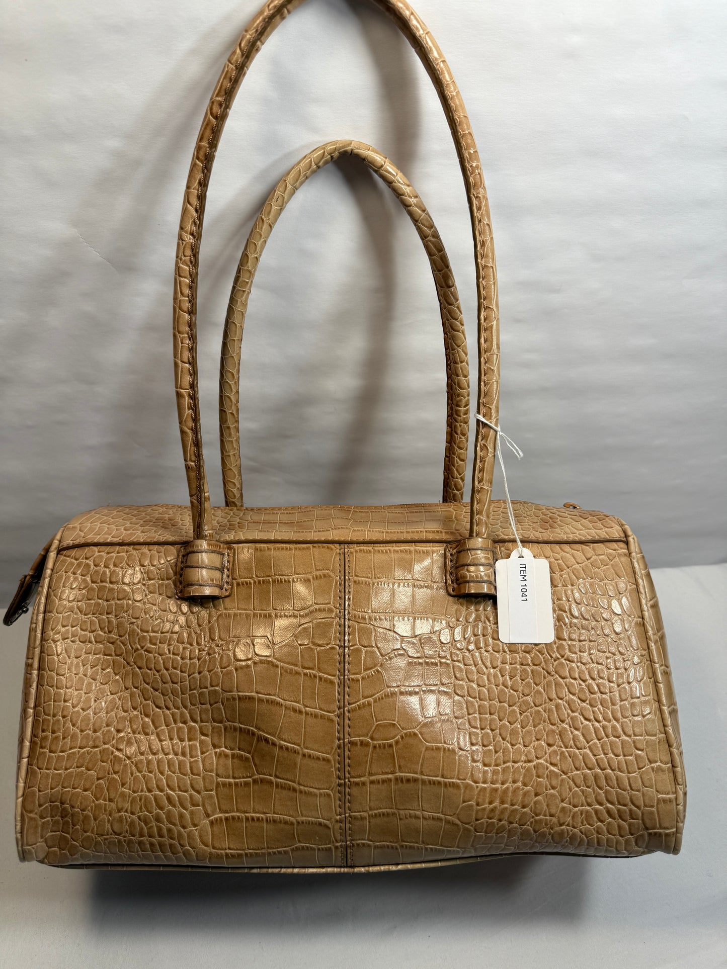 Pre-owned Tan Pencil Case Croc Leather Tote.