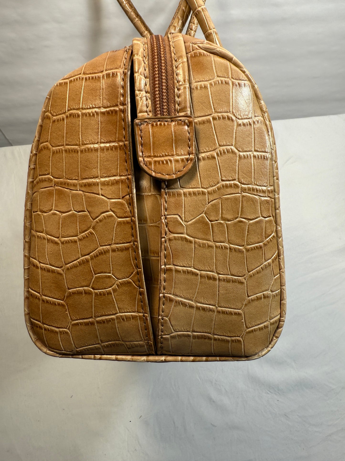 Pre-owned Tan Pencil Case Croc Leather Tote.