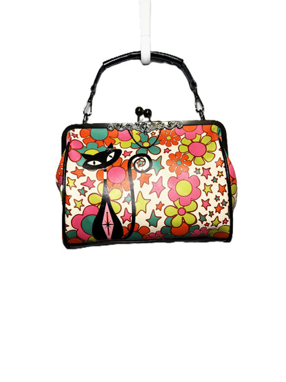 Groovy Atomic Cat Kiss Lock Crossbody Bag