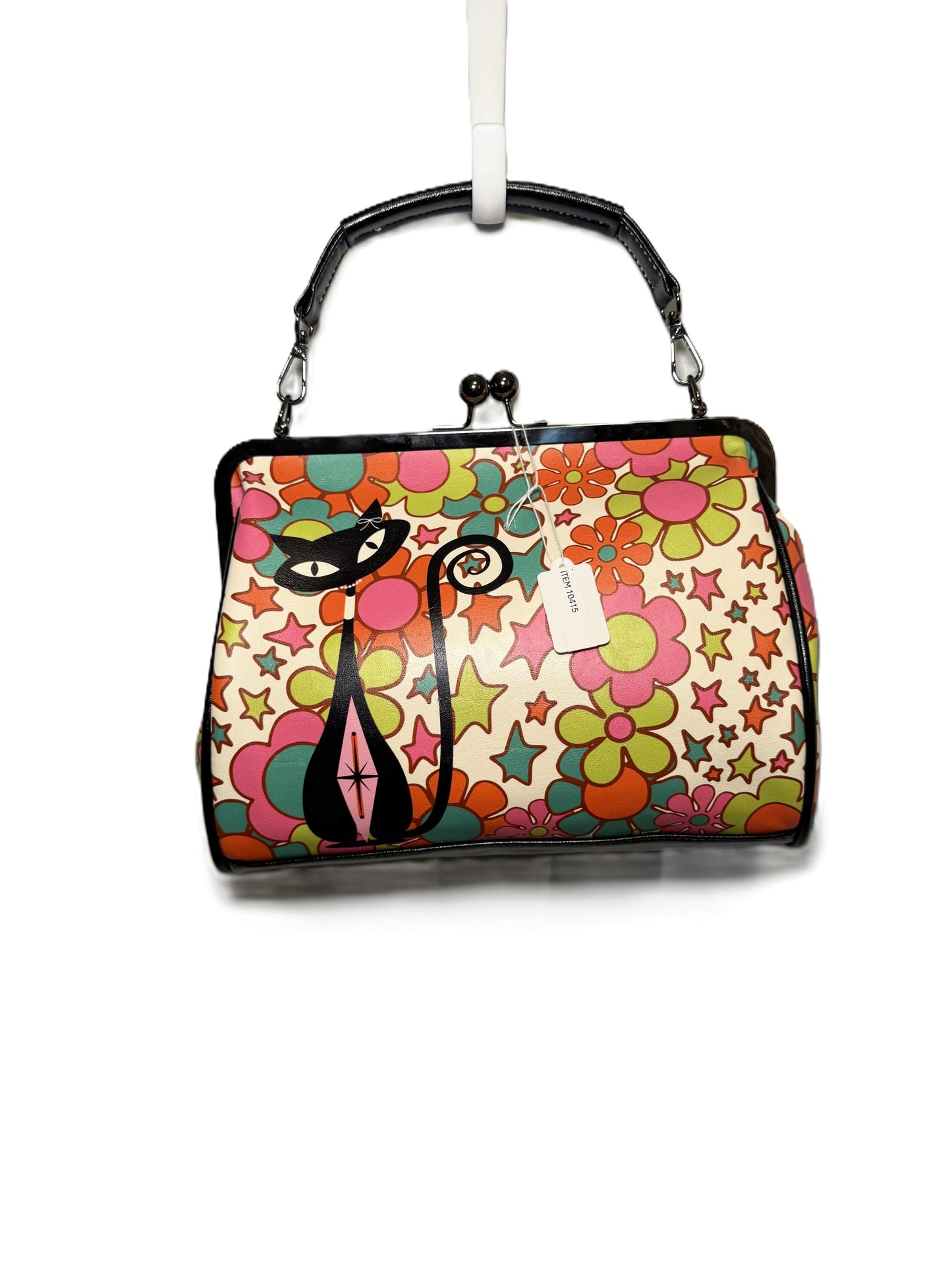 Groovy Atomic Cat Kiss Lock Crossbody Bag