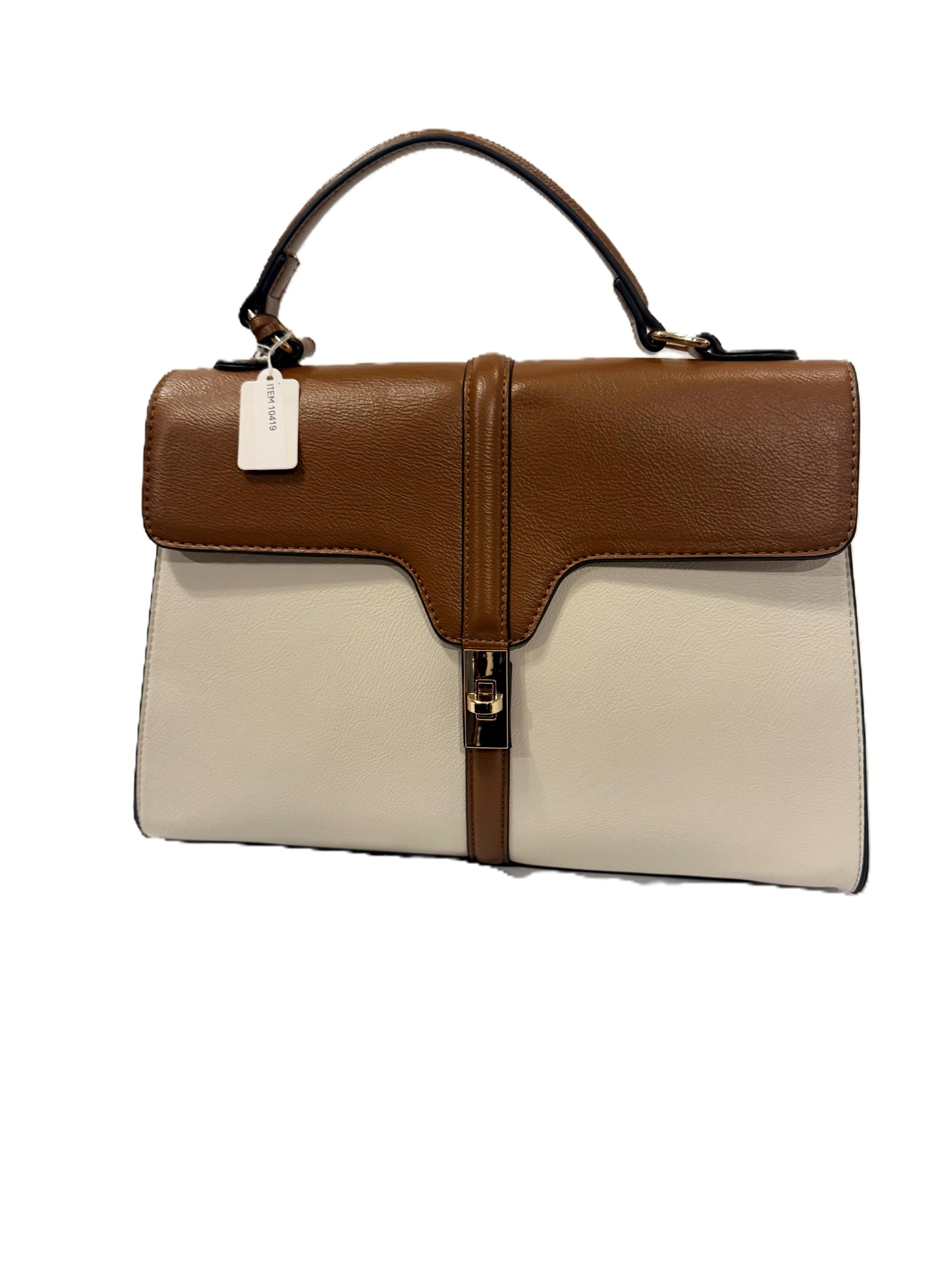 Medium Brown and White Two-Toned Satchel Tote/Shoulder Bag
