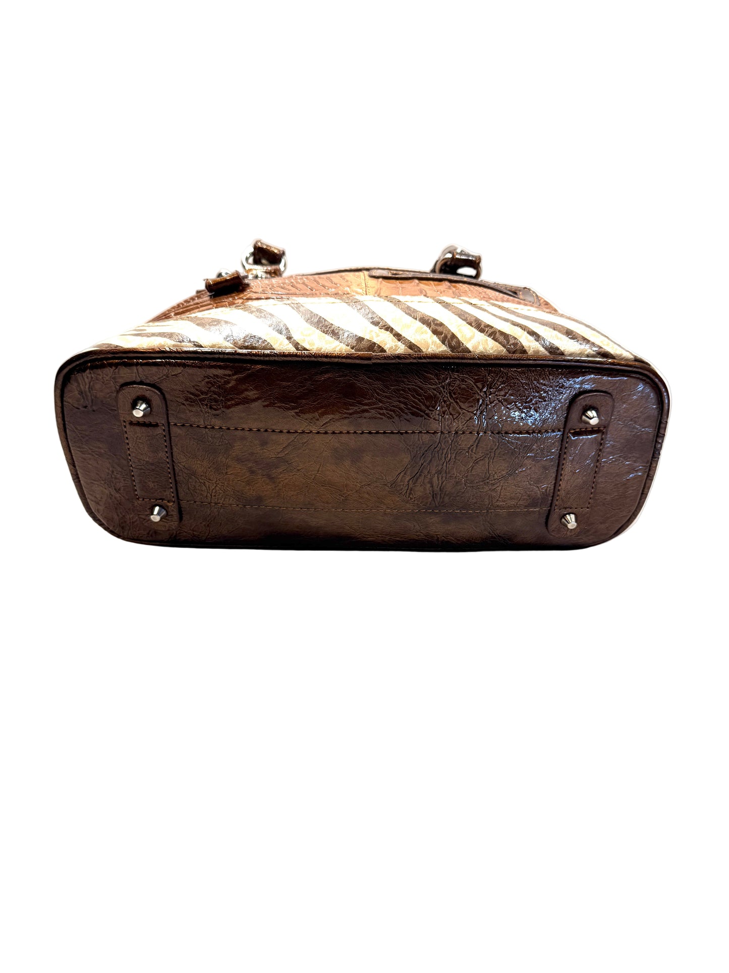 Pre-owned. Marc Chantal Brown with Animal Print Handbag Purse with Rhinestones.