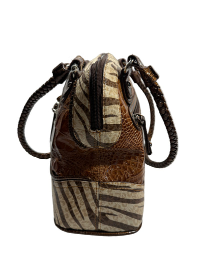 Pre-owned. Marc Chantal Brown with Animal Print Handbag Purse with Rhinestones.