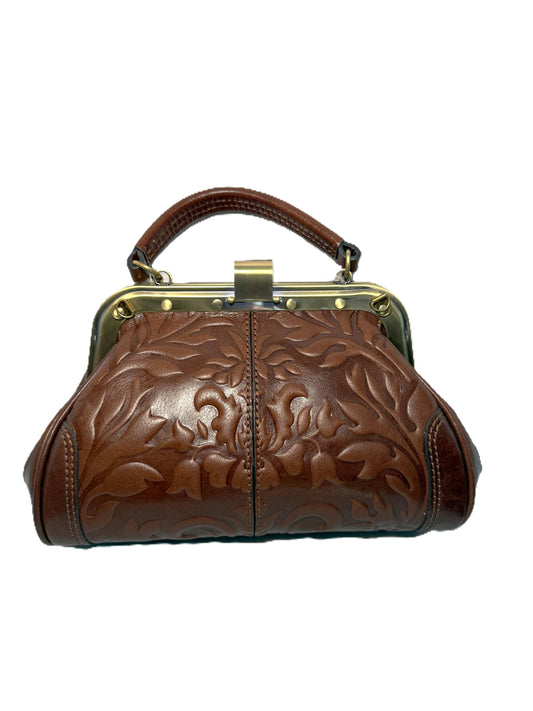 Brown Flower Embossed Satchel/Top Handle Handbag