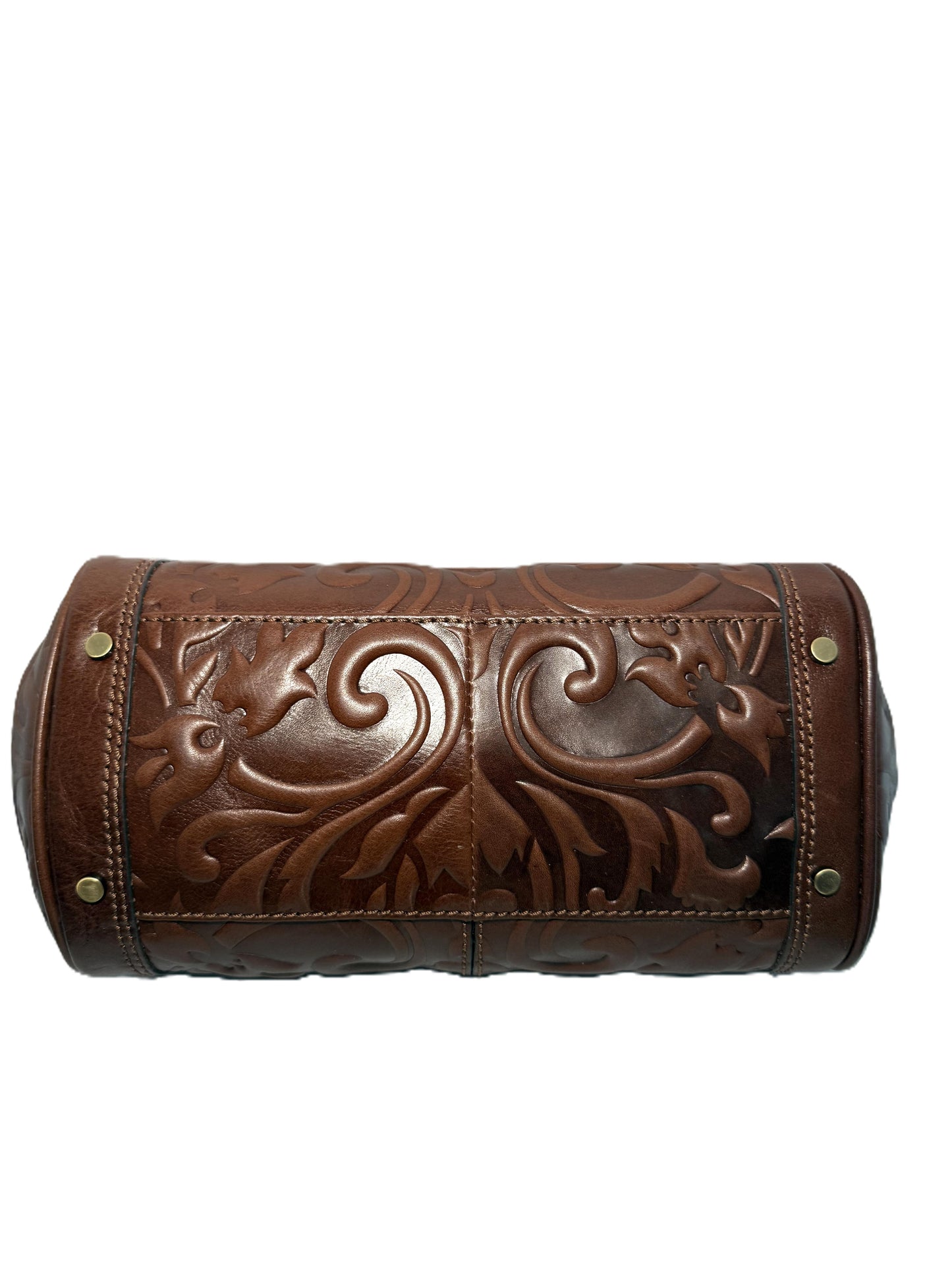 Brown Flower Embossed Satchel/Top Handle Handbag