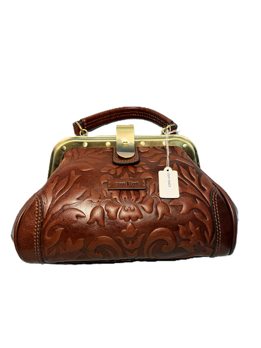 Brown Flower Embossed Satchel/Top Handle Handbag