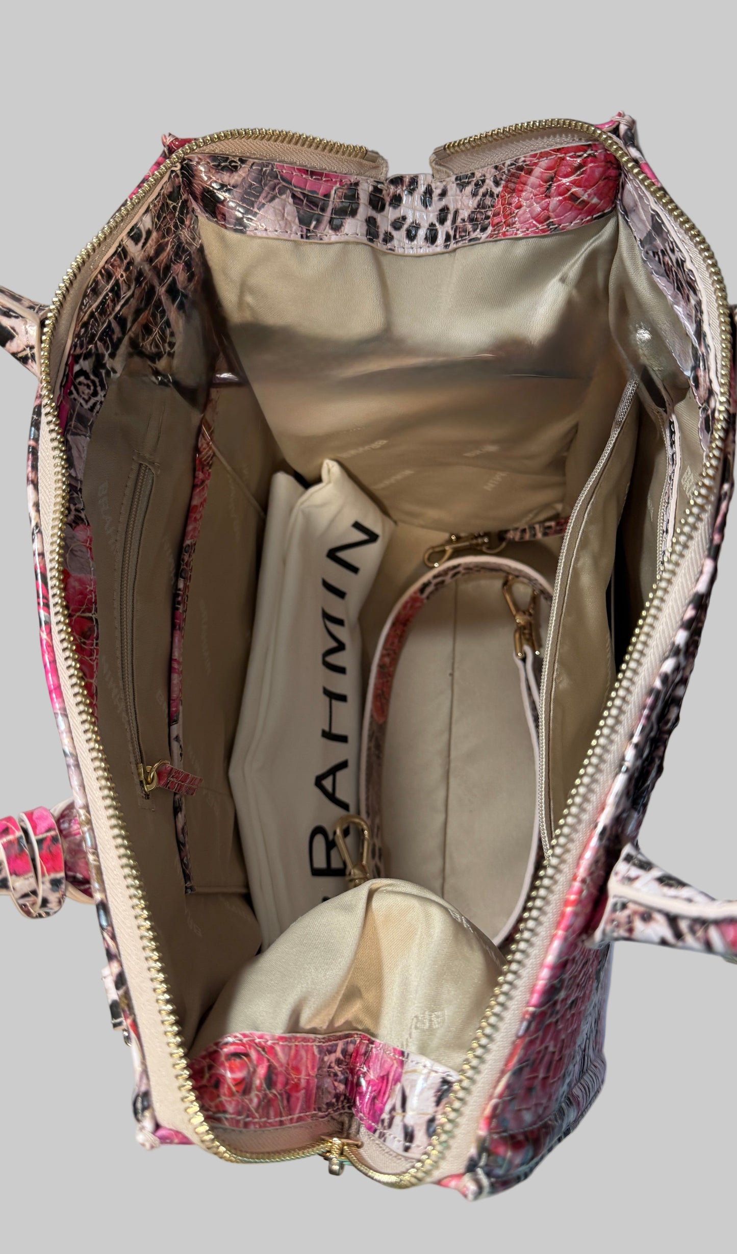 Brahmin  Caroline beautiful leopard print with stunning pink floral design.